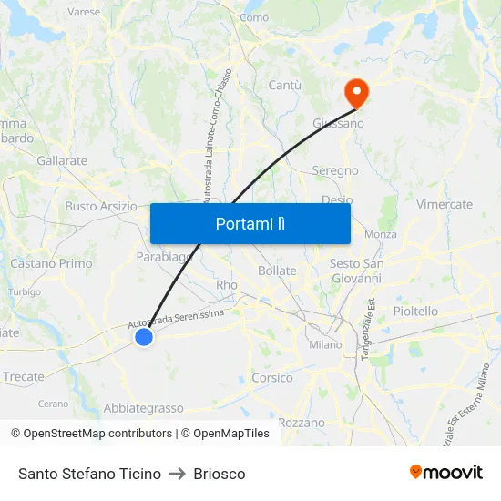 Santo Stefano Ticino to Briosco map