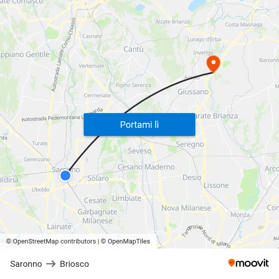 Saronno to Briosco map
