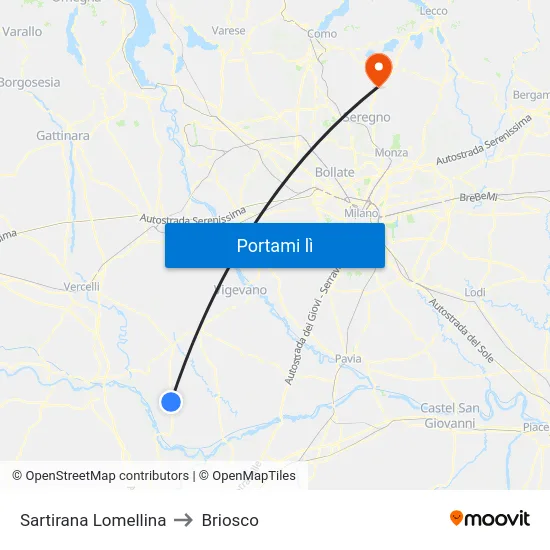 Sartirana Lomellina to Briosco map