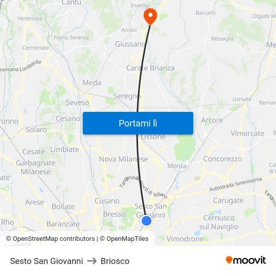 Sesto San Giovanni to Briosco map