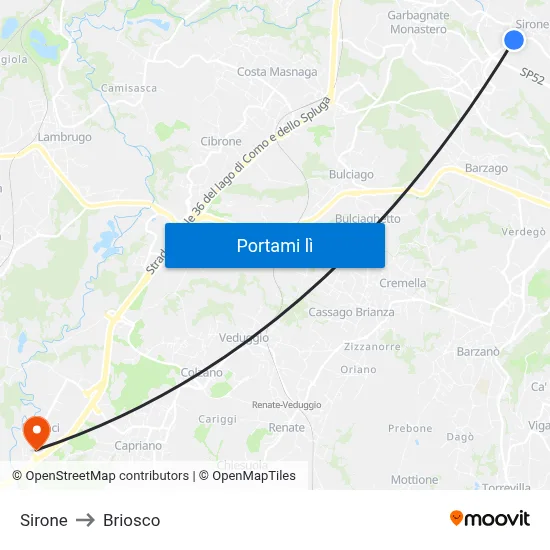 Sirone to Briosco map