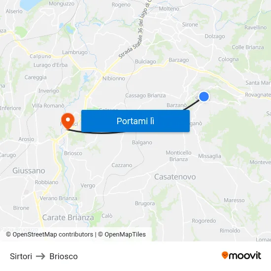 Sirtori to Briosco map