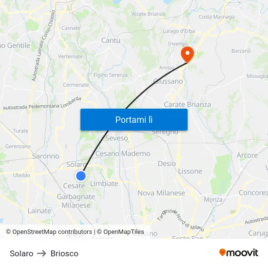 Solaro to Briosco map