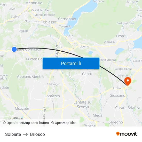 Solbiate to Briosco map