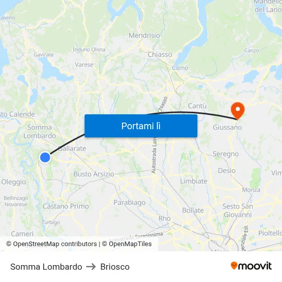 Somma Lombardo to Briosco map