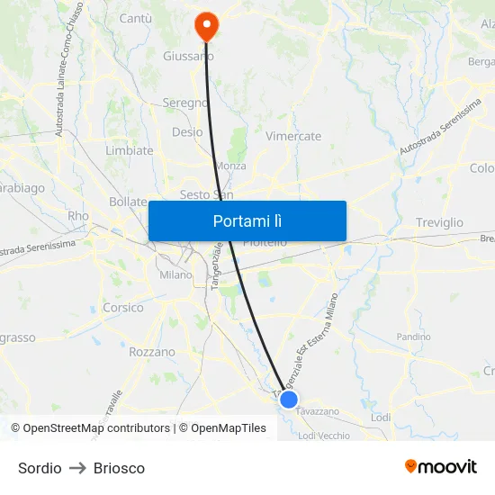 Sordio to Briosco map