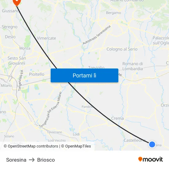 Soresina to Briosco map