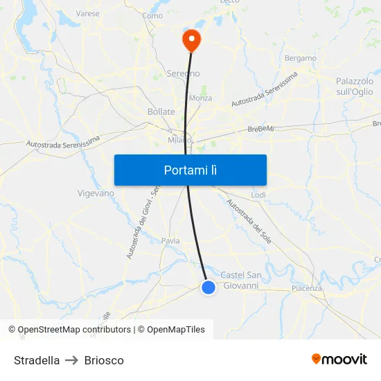 Stradella to Briosco map
