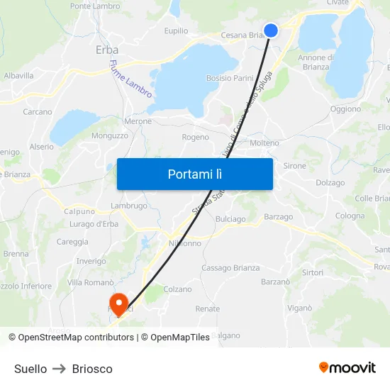 Suello to Briosco map