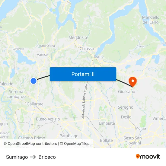 Sumirago to Briosco map