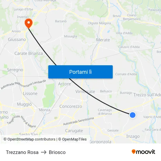 Trezzano Rosa to Briosco map