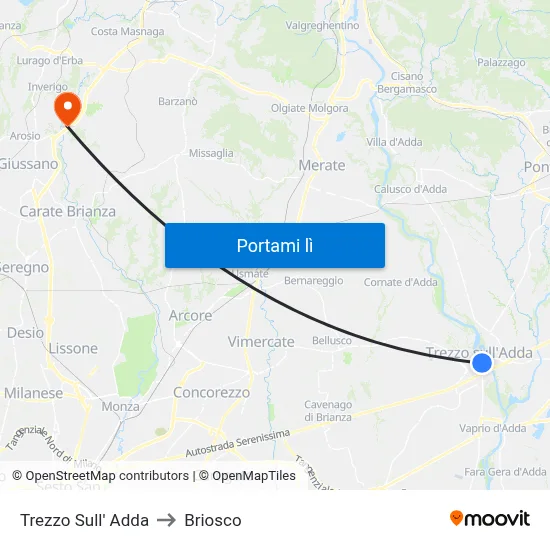 Trezzo Sull' Adda to Briosco map