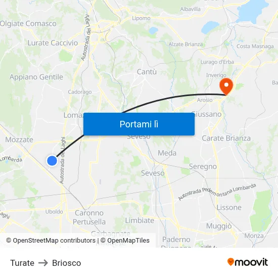 Turate to Briosco map