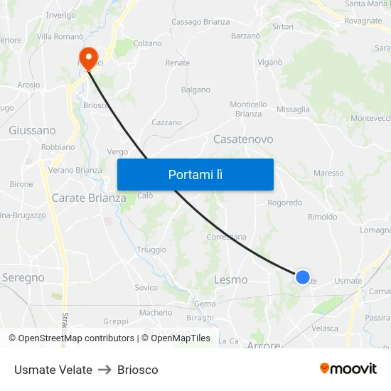 Usmate Velate to Briosco map