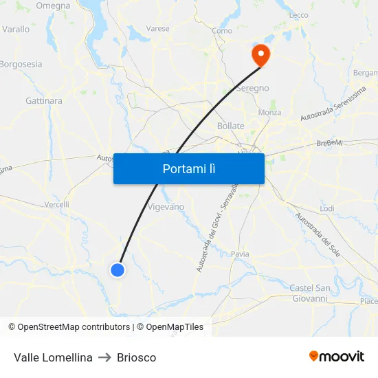Valle Lomellina to Briosco map