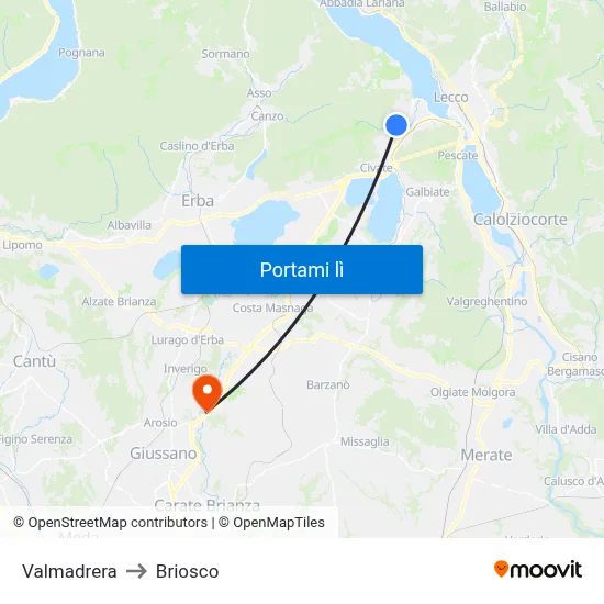 Valmadrera to Briosco map