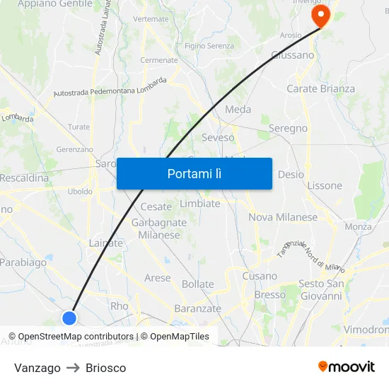 Vanzago to Briosco map