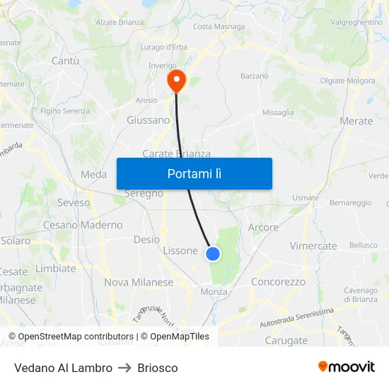 Vedano Al Lambro to Briosco map