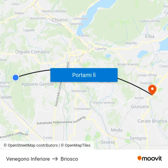 Venegono Inferiore to Briosco map