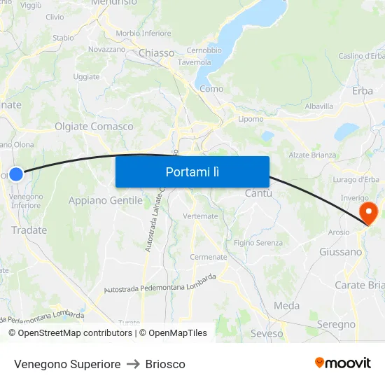 Venegono Superiore to Briosco map