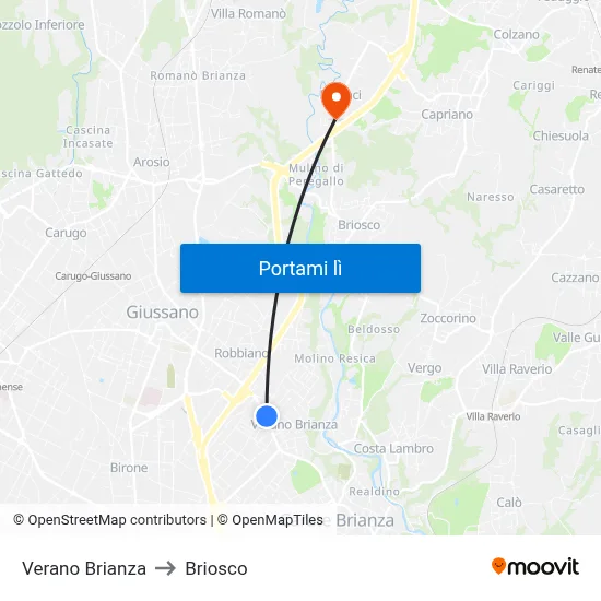 Verano Brianza to Briosco map