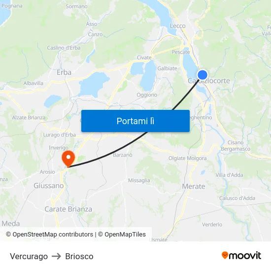 Vercurago to Briosco map