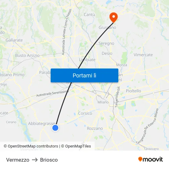 Vermezzo to Briosco map
