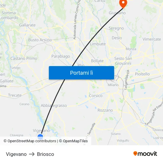 Vigevano to Briosco map