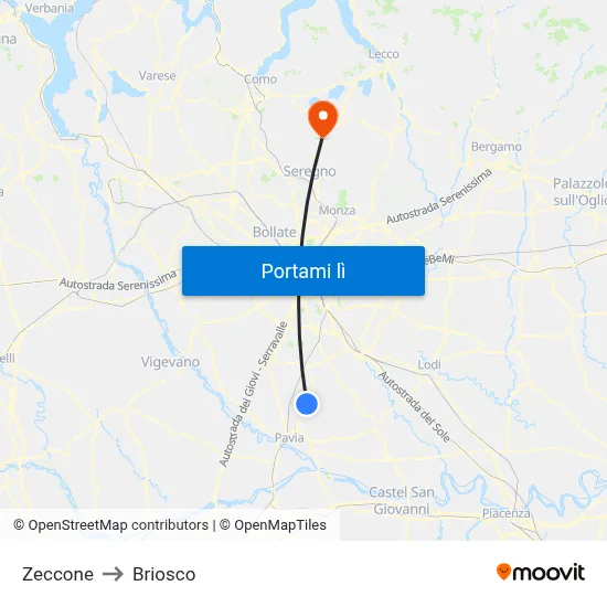 Zeccone to Briosco map