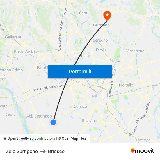 Zelo Surrigone to Briosco map