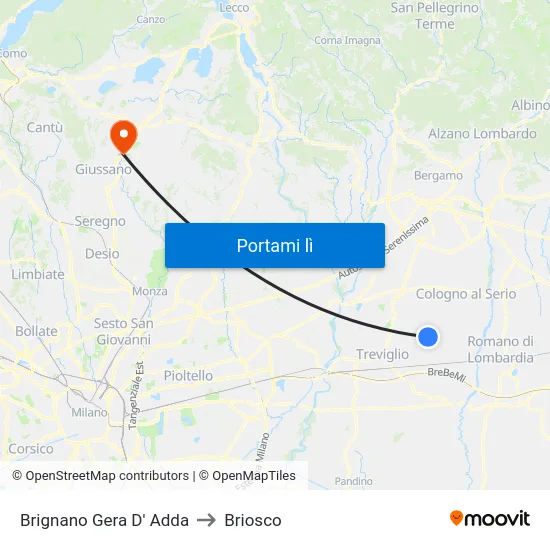 Brignano Gera D' Adda to Briosco map