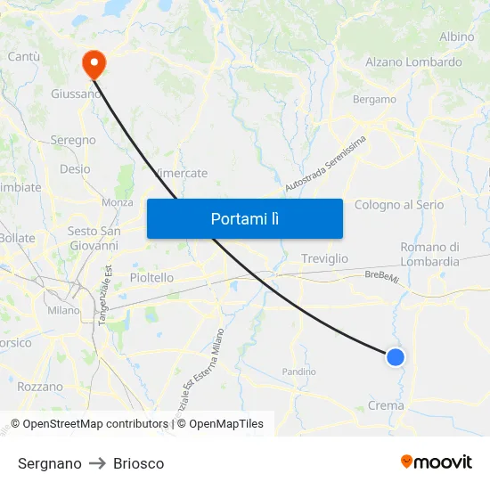 Sergnano to Briosco map