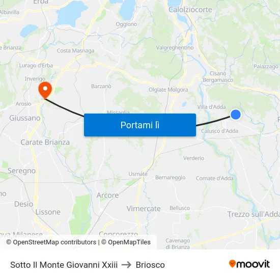 Sotto Il Monte Giovanni Xxiii to Briosco map