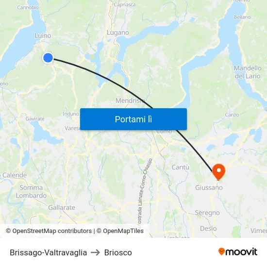 Brissago-Valtravaglia to Briosco map