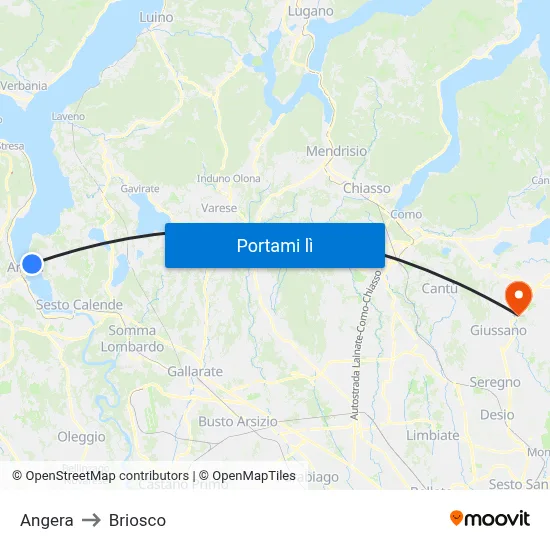 Angera to Briosco map