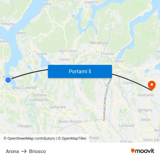 Arona to Briosco map