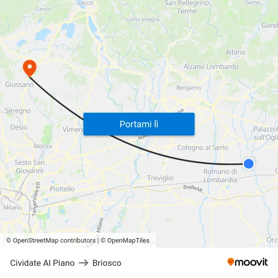 Cividate Al Piano to Briosco map