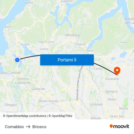 Comabbio to Briosco map