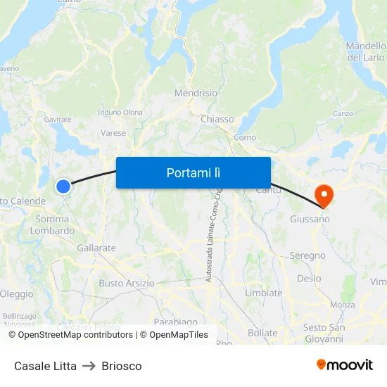 Casale Litta to Briosco map