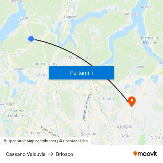 Cassano Valcuvia to Briosco map