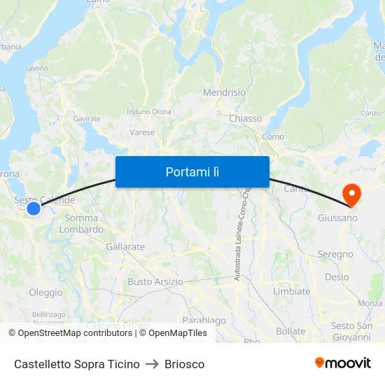 Castelletto Sopra Ticino to Briosco map