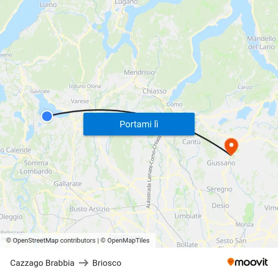 Cazzago Brabbia to Briosco map