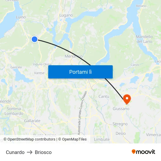Cunardo to Briosco map