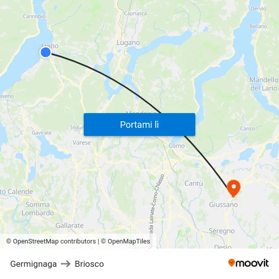 Germignaga to Briosco map