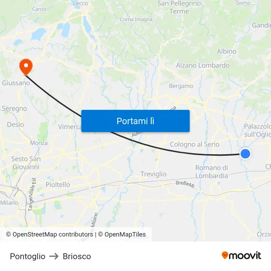 Pontoglio to Briosco map