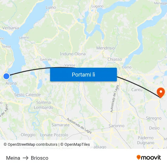 Meina to Briosco map