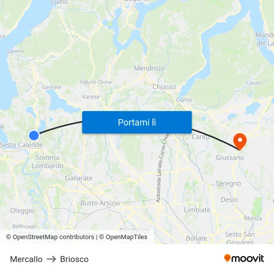 Mercallo to Briosco map