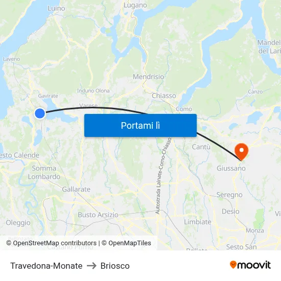 Travedona-Monate to Briosco map