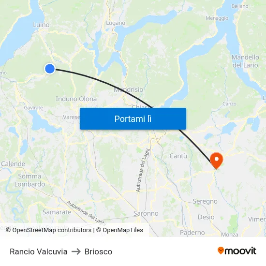 Rancio Valcuvia to Briosco map