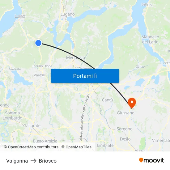 Valganna to Briosco map